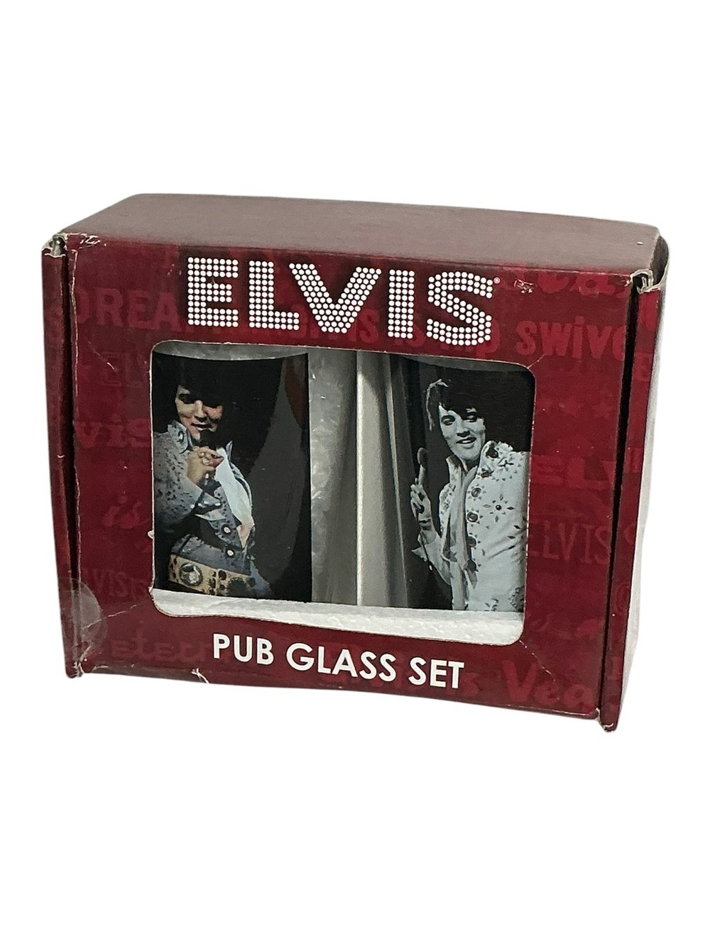 ELVIS Presley Pub Pint Glass Set Vintage Collectible 16 Oz Set of 2 Boxed - Picture 9 of 16